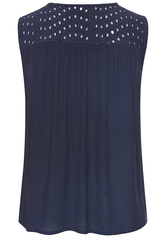 LASCANA Blusentop »mit Lochstickerei am Ausschnitt, leicht transparent« modische Damenbluse, ärmellose Bluse mit lockerer Passform, Boho-Stil