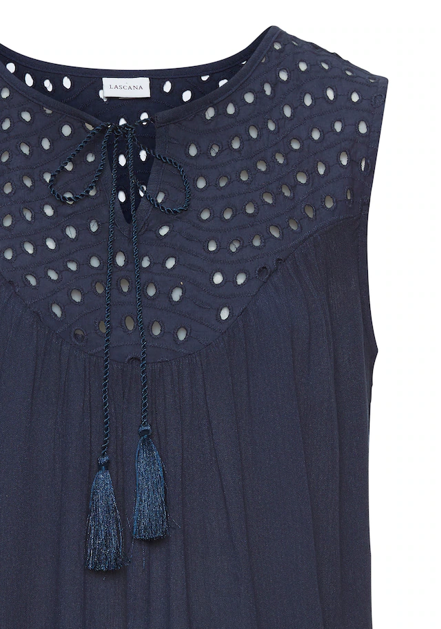 LASCANA Blusentop »mit Lochstickerei am Ausschnitt, leicht transparent« modische Damenbluse, ärmellose Bluse mit lockerer Passform, Boho-Stil