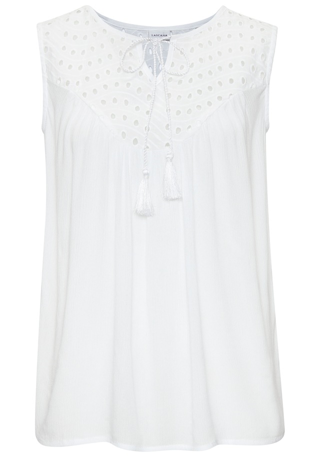 LASCANA Blusentop »mit Lochstickerei am Ausschnitt, leicht transparent« modische Damenbluse, ärmellose Bluse mit lockerer Passform, Boho-Stil