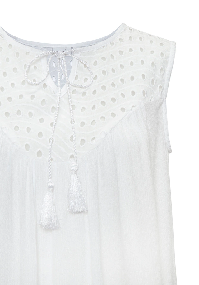 LASCANA Blusentop »mit Lochstickerei am Ausschnitt, leicht transparent« modische Damenbluse, ärmellose Bluse mit lockerer Passform, Boho-Stil