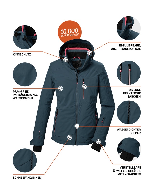 Killtec Skijacke »KSW 36 WMN SKI JCKT« Wasserdichte Damenjacke mit abnehmbarer Kapuze und Schneefang