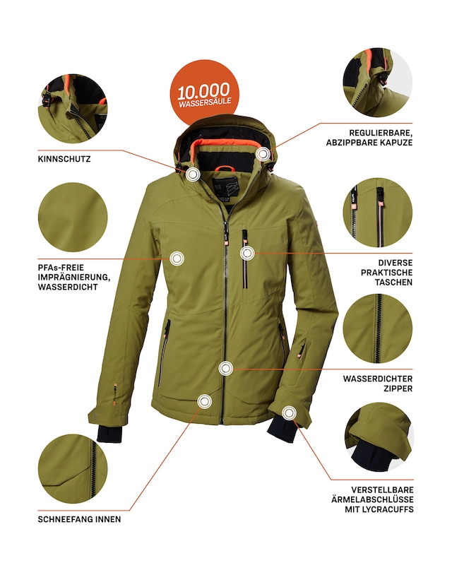 Killtec Skijacke »KSW 36 WMN SKI JCKT« Wasserdichte Damenjacke mit abnehmbarer Kapuze und Schneefang