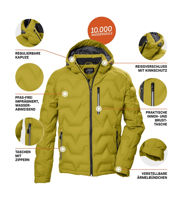 Killtec Steppjacke »KOW 60 MN QLTD JCKT« Wasser- und windabweisend, atmungsaktiv, verstellbare Kapuze