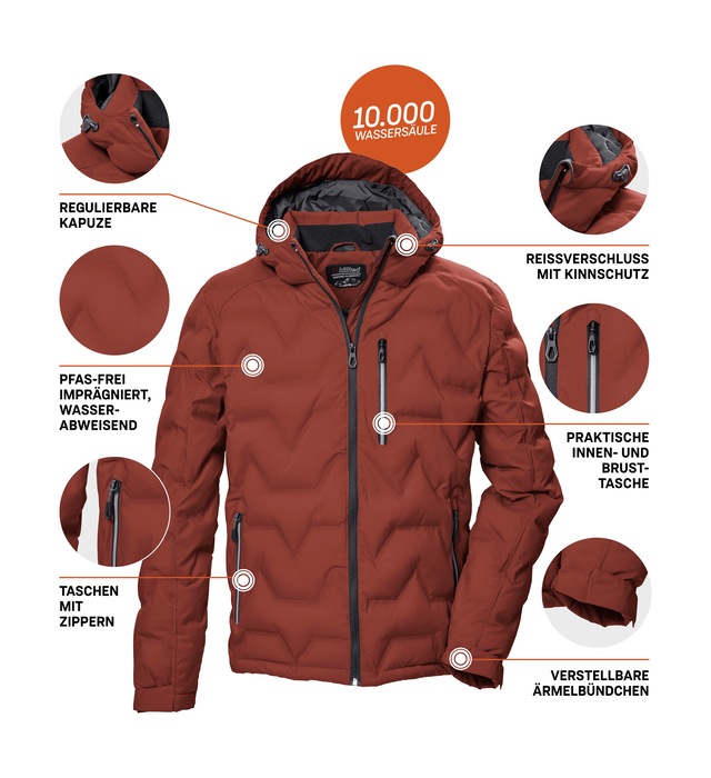 Killtec Steppjacke »KOW 60 MN QLTD JCKT« Wasser- und windabweisend, atmungsaktiv, verstellbare Kapuze