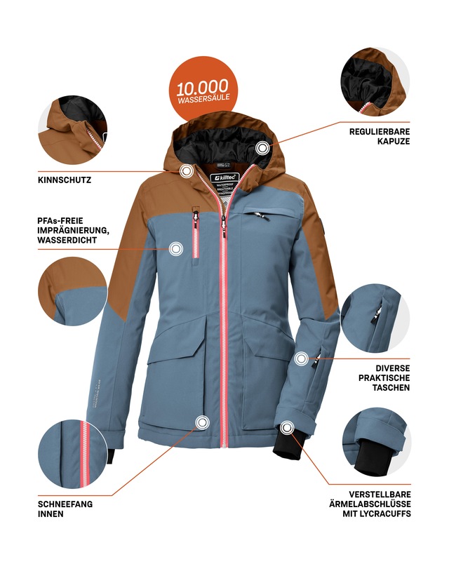 Killtec Skijacke »KSW 340 GRLS SKI JCKT« Wasserdichte Mädchenjacke mit Kapuze, Schneefang und Stauraum