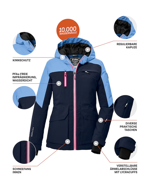 Killtec Skijacke »KSW 340 GRLS SKI JCKT« Wasserdichte Mädchenjacke mit Kapuze, Schneefang und Stauraum