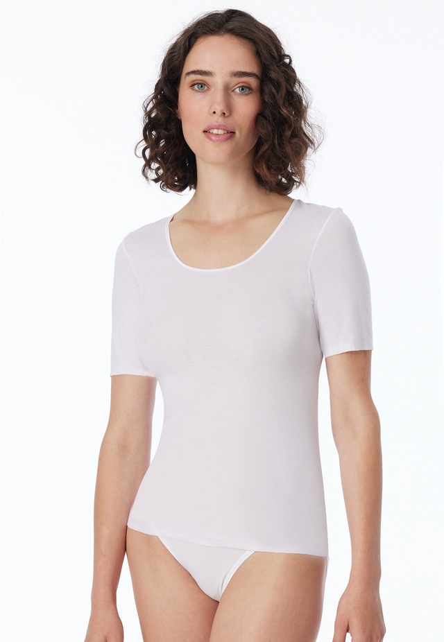 Schiesser Kurzarmshirt »Luxury« Rundhals-Ausschnitt, 1/2-Arm, Baumwolle, ohne störende Seitennähte