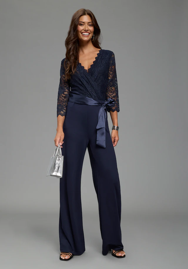 Laura Scott Jumpsuit mit Spitzenoberteil, elastischer Materialmix