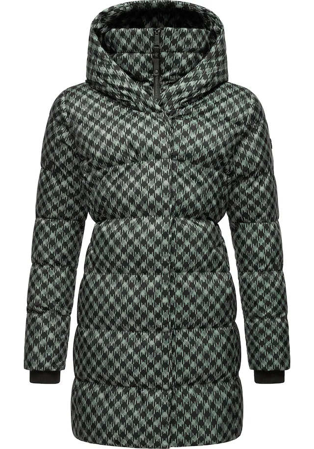 Ragwear Steppmantel »Niara Print« wasserdichter Mantel mit angesagtem Hahnentritt Muster