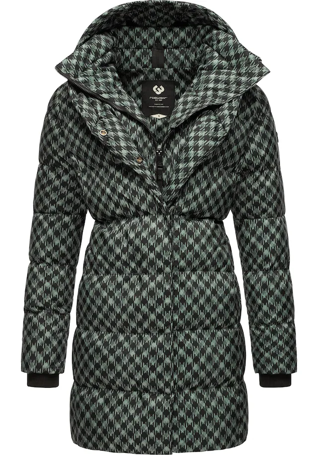 Ragwear Steppmantel »Niara Print« wasserdichter Mantel mit angesagtem Hahnentritt Muster