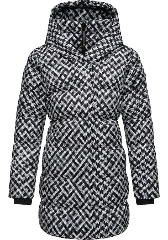 Ragwear Steppmantel »Niara Print« wasserdichter Mantel mit angesagtem Hahnentritt Muster