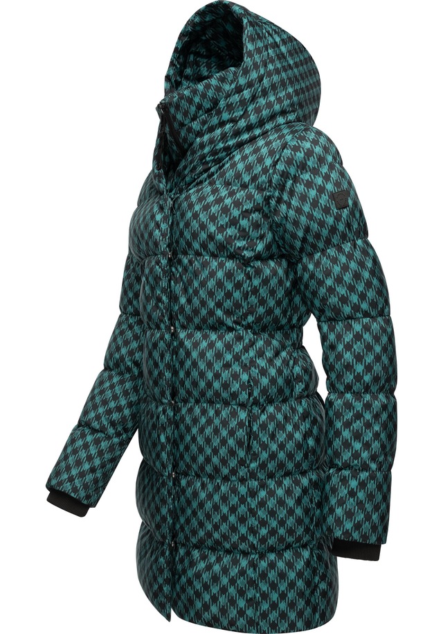 Ragwear Steppmantel »Niara Print« wasserdichter Mantel mit angesagtem Hahnentritt Muster