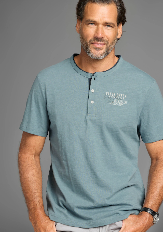 Man's World Henleyshirt mit Stehkragen-Optik und funktionaler Knopfleiste