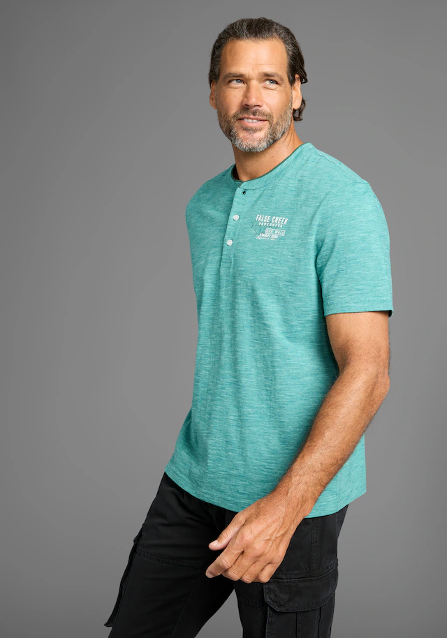 Man's World Henleyshirt mit Stehkragen-Optik und funktionaler Knopfleiste