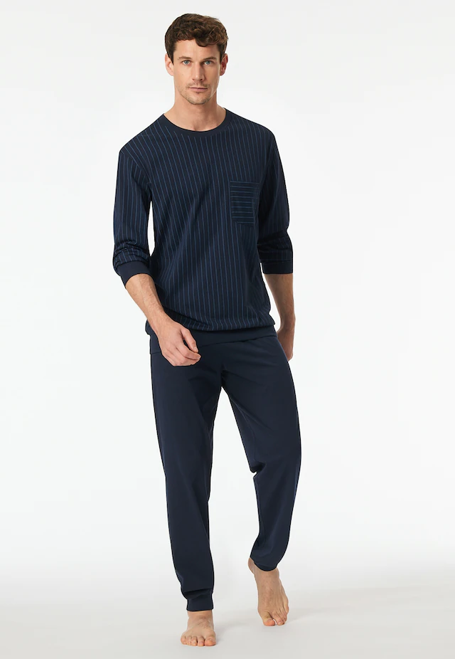 Schiesser Schlafanzug »Comfort Essentials« 2 tlg. mit gestreiftem Oberteil