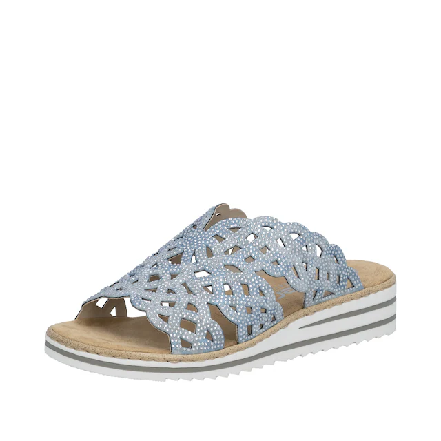 Rieker Pantolette Sommerschuh, Strandschuh, Hausschuh, Keilabsatz, mit Strass-Steinchen