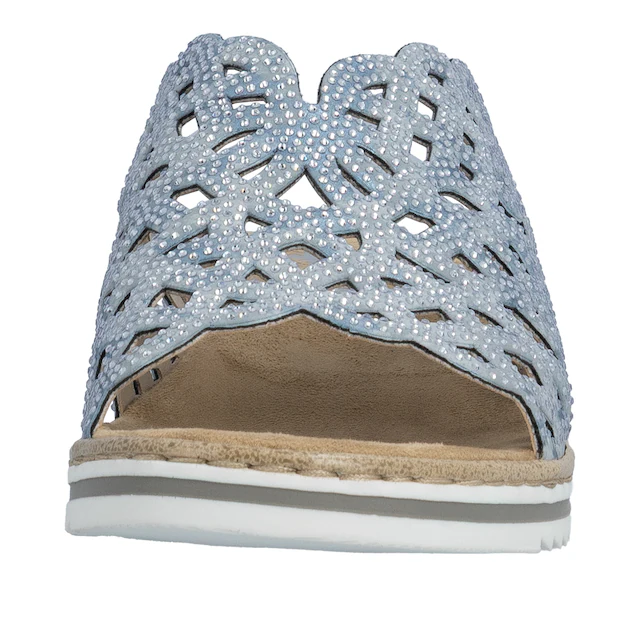 Rieker Pantolette Sommerschuh, Strandschuh, Hausschuh, Keilabsatz, mit Strass-Steinchen