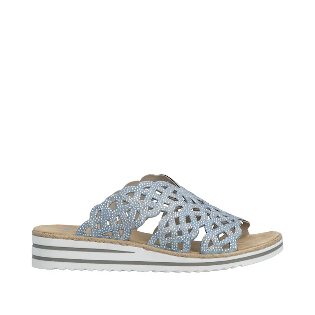 Rieker Pantolette Sommerschuh, Strandschuh, Hausschuh, Keilabsatz, mit Strass-Steinchen