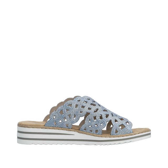 Rieker Pantolette Sommerschuh, Strandschuh, Hausschuh, Keilabsatz, mit Strass-Steinchen