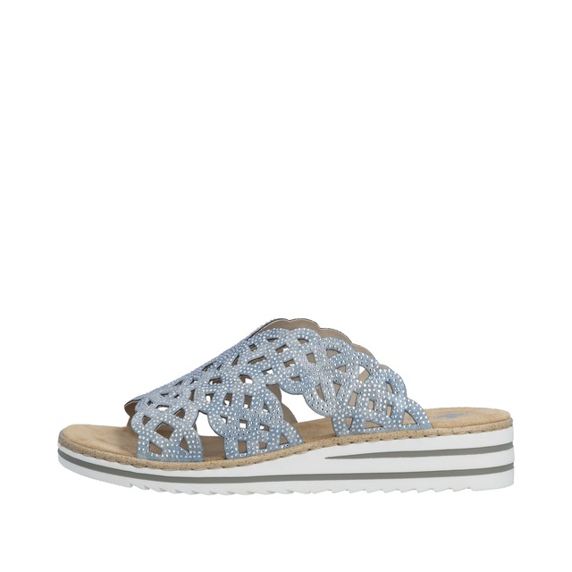 Rieker Pantolette Sommerschuh, Strandschuh, Hausschuh, Keilabsatz, mit Strass-Steinchen