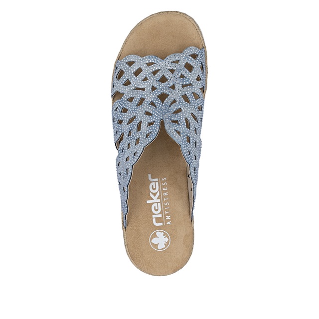 Rieker Pantolette Sommerschuh, Strandschuh, Hausschuh, Keilabsatz, mit Strass-Steinchen