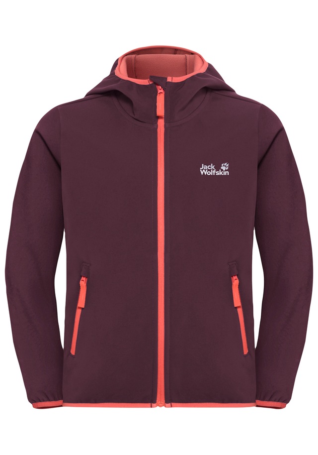 Jack Wolfskin Softshelljacke »FOURWINDS JACKET KIDS« mit Kapuze für Kinder, mit fest verbundener Kapuze, winddicht, gefüttert