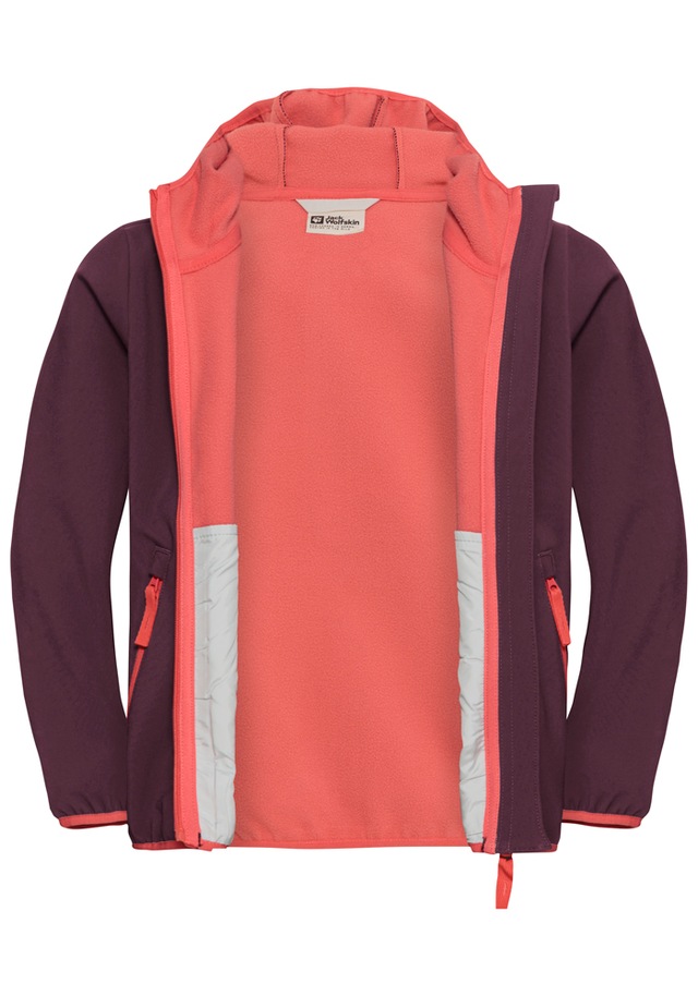 Jack Wolfskin Softshelljacke »FOURWINDS JACKET KIDS« mit Kapuze für Kinder, mit fest verbundener Kapuze, winddicht, gefüttert
