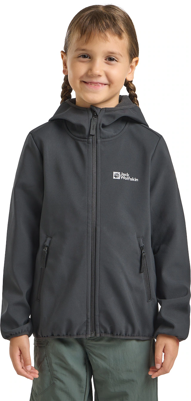 Jack Wolfskin Softshelljacke »FOURWINDS JACKET KIDS« mit Kapuze für Kinder, mit fest verbundener Kapuze, winddicht, gefüttert