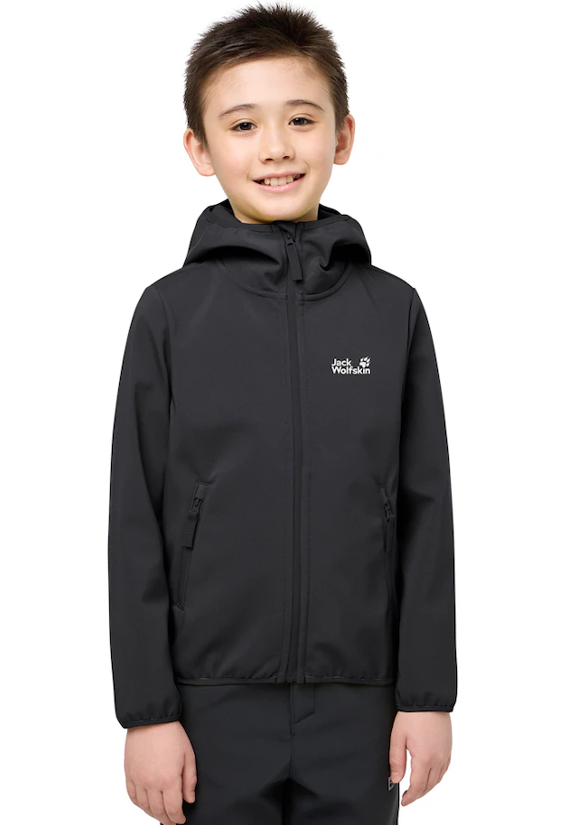 Jack Wolfskin Softshelljacke »FOURWINDS JACKET KIDS« mit Kapuze für Kinder, mit fest verbundener Kapuze, winddicht, gefüttert