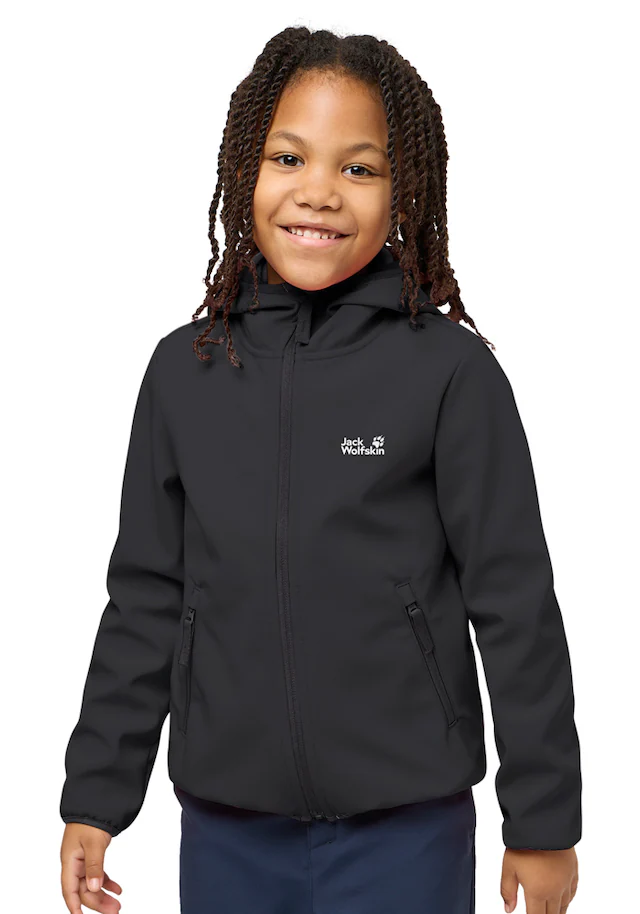 Jack Wolfskin Softshelljacke »FOURWINDS JACKET KIDS« mit Kapuze für Kinder, mit fest verbundener Kapuze, winddicht, gefüttert