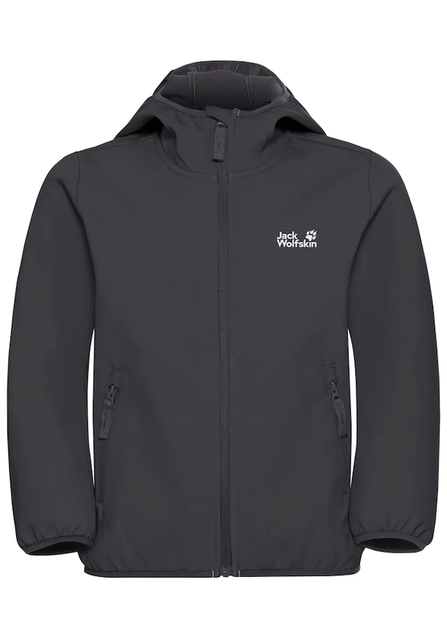 Jack Wolfskin Softshelljacke »FOURWINDS JACKET KIDS« mit Kapuze für Kinder, mit fest verbundener Kapuze, winddicht, gefüttert
