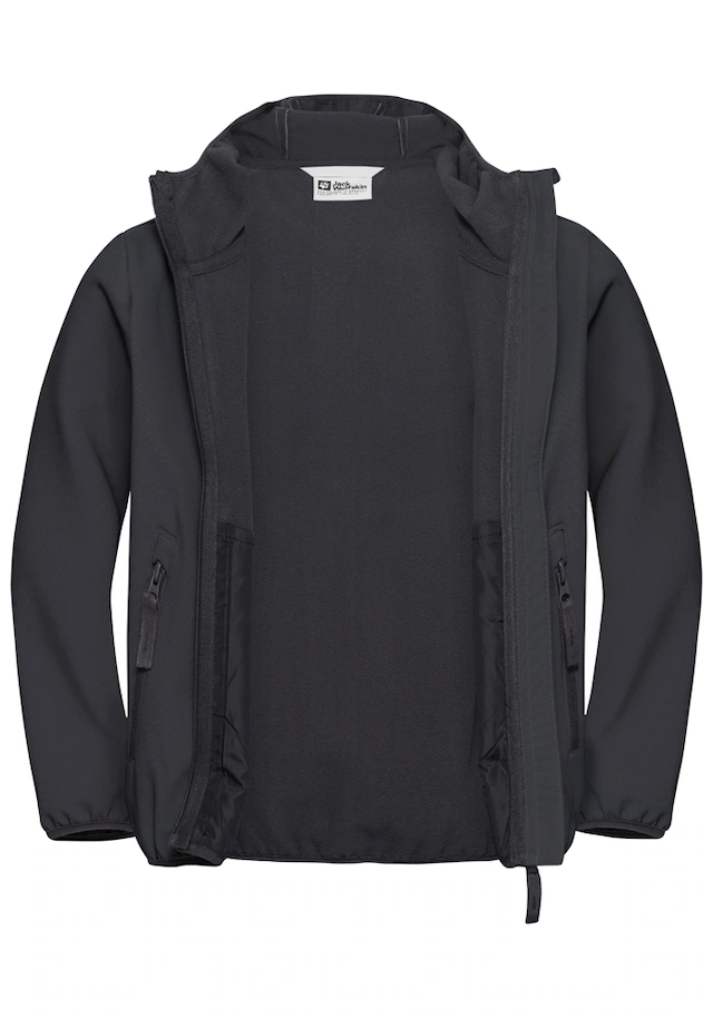 Jack Wolfskin Softshelljacke »FOURWINDS JACKET KIDS« mit Kapuze für Kinder, mit fest verbundener Kapuze, winddicht, gefüttert