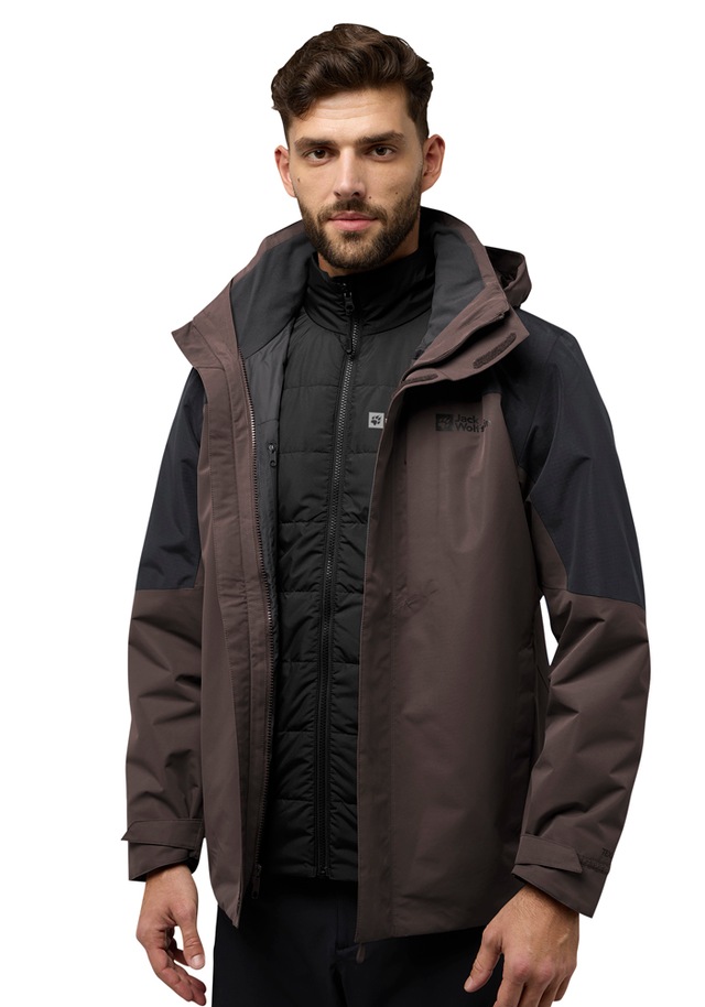 Jack Wolfskin 3-in-1-Funktionsjacke »ROMBERG 3IN1 JKT M« mit Kapuze mit robuster Außenjacke, wasserdicht, winddicht, atmungsaktiv
