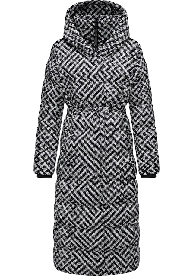 Ragwear Steppmantel »Niara Long Print« wasserdichter Mantel mit angesagtem Hahnentritt Muster