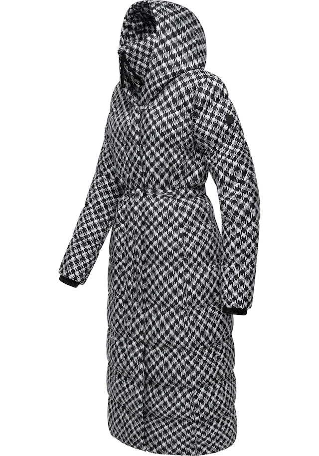 Ragwear Steppmantel »Niara Long Print« wasserdichter Mantel mit angesagtem Hahnentritt Muster