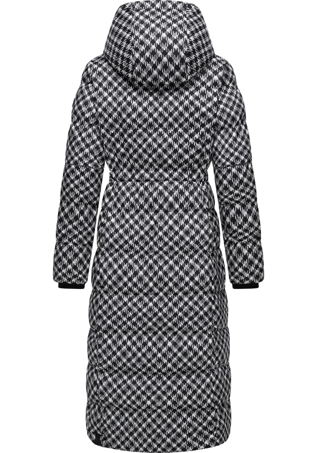 Ragwear Steppmantel »Niara Long Print« wasserdichter Mantel mit angesagtem Hahnentritt Muster
