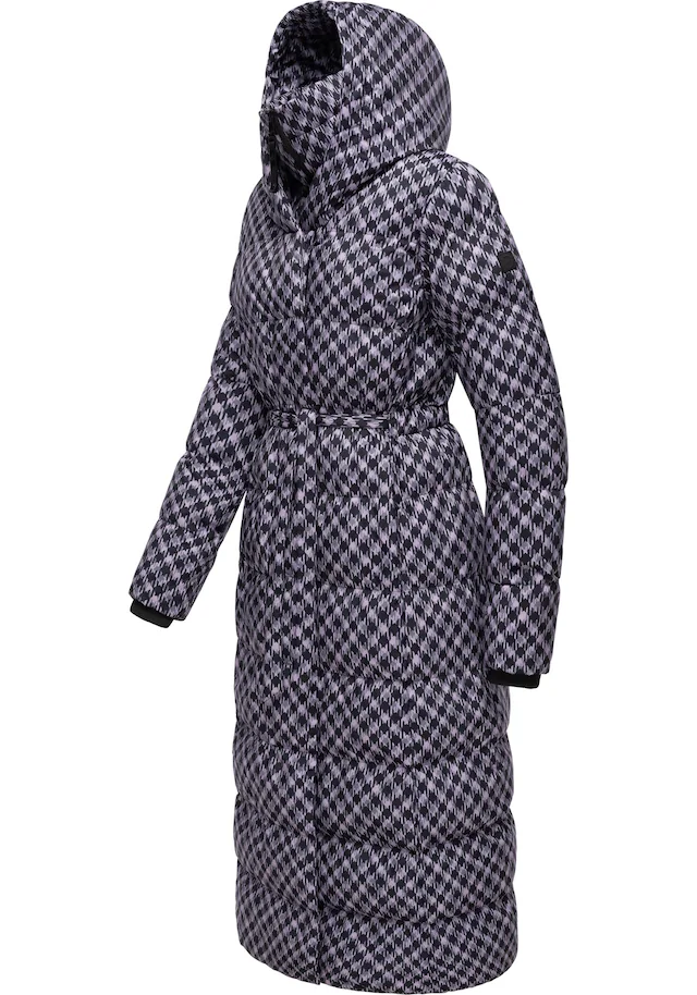 Ragwear Steppmantel »Niara Long Print« wasserdichter Mantel mit angesagtem Hahnentritt Muster
