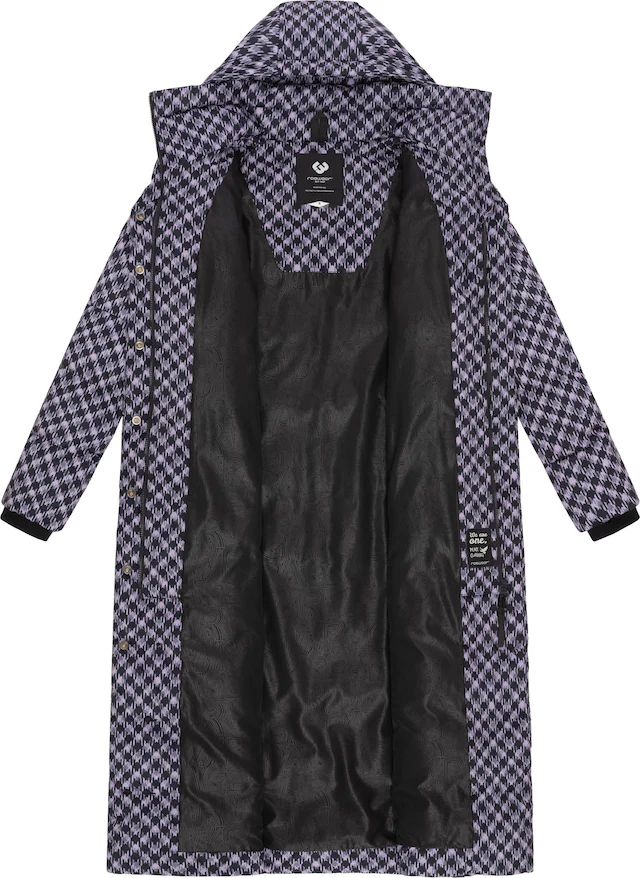 Ragwear Steppmantel »Niara Long Print« wasserdichter Mantel mit angesagtem Hahnentritt Muster