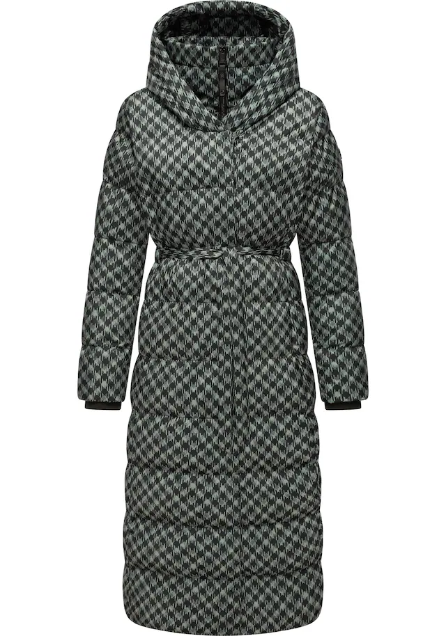 Ragwear Steppmantel »Niara Long Print« wasserdichter Mantel mit angesagtem Hahnentritt Muster