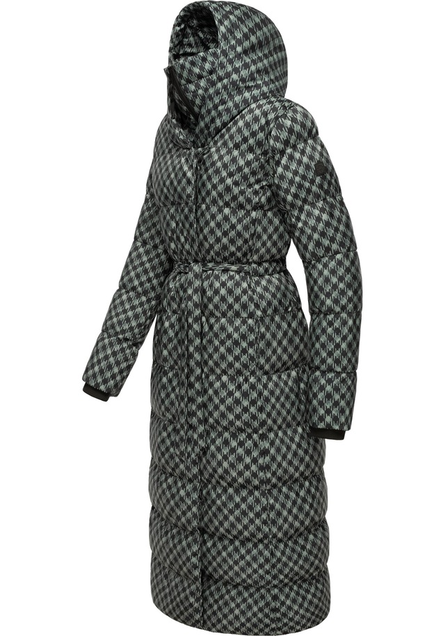 Ragwear Steppmantel »Niara Long Print« wasserdichter Mantel mit angesagtem Hahnentritt Muster