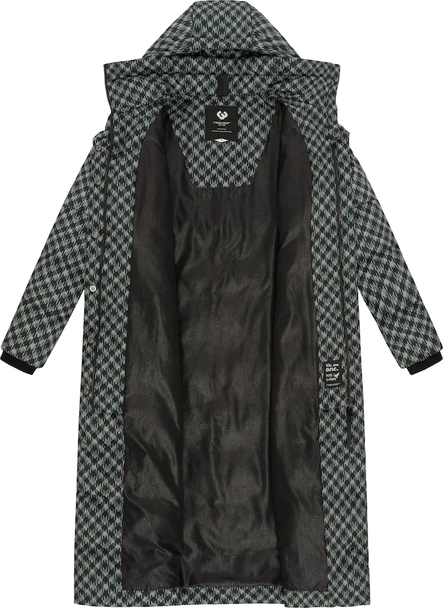 Ragwear Steppmantel »Niara Long Print« wasserdichter Mantel mit angesagtem Hahnentritt Muster