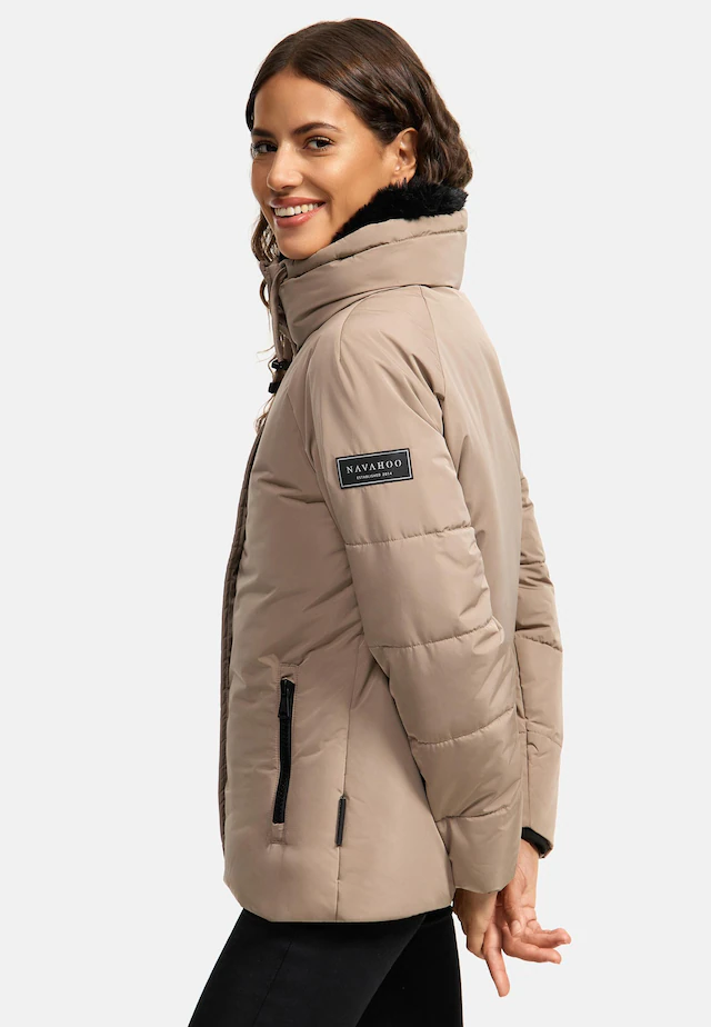 Navahoo Winterjacke »Frostii XIV« ohne Kapuze modische Damen Winter Steppjacke mit Kunstfellkragen