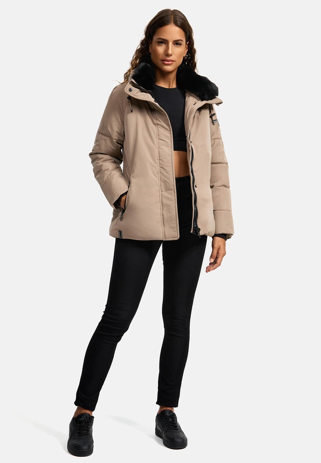 Navahoo Winterjacke »Frostii XIV« ohne Kapuze modische Damen Winter Steppjacke mit Kunstfellkragen