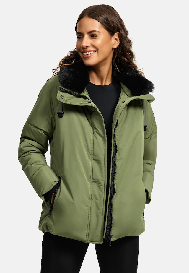 Navahoo Winterjacke »Frostii XIV« ohne Kapuze modische Damen Winter Steppjacke mit Kunstfellkragen