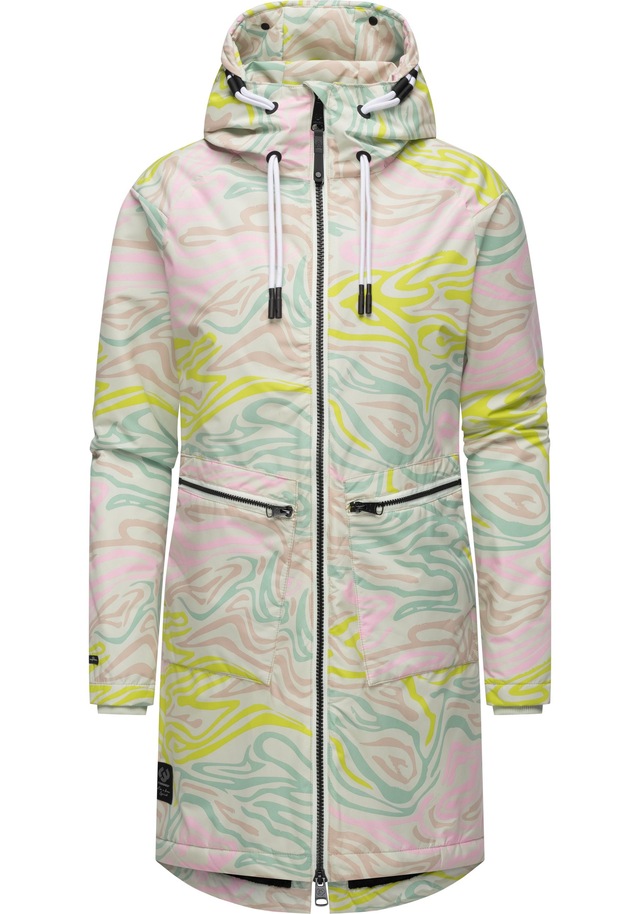 Ragwear Wintermantel »Holstic Print« Wasserdichter Winter Kurzmantel mit Kapuze