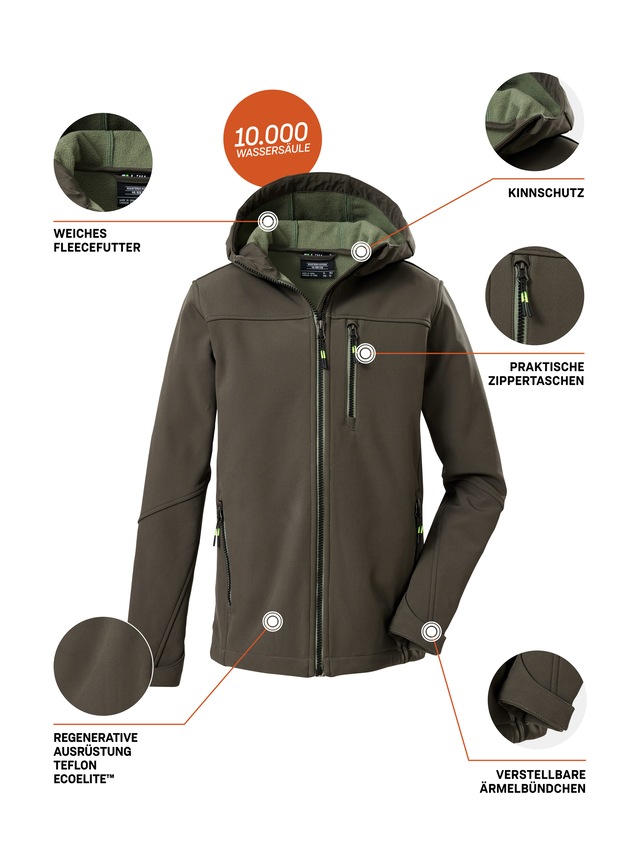 Killtec Softshelljacke »Jungen Softshelljacke« Wasserabweisende Softshelljacke mit Fleece und verstellbaren Details