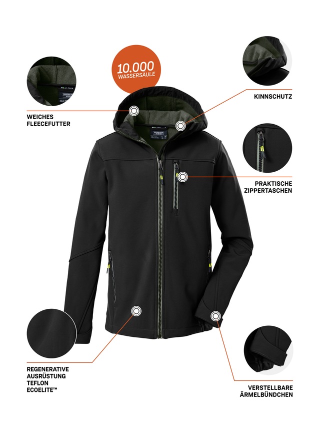 Killtec Softshelljacke »Jungen Softshelljacke« Wasserabweisende Softshelljacke mit Fleece und verstellbaren Details