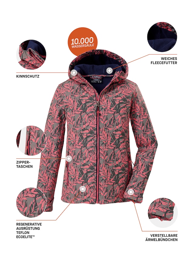 Killtec Softshelljacke »Mädchen Softshelljacke Print« Wasserdicht, windabweisend, atmungsaktiv, modischer Print