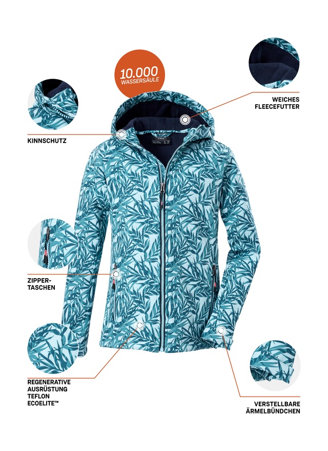 Killtec Softshelljacke »Mädchen Softshelljacke Print« Wasserdicht, windabweisend, atmungsaktiv, modischer Print