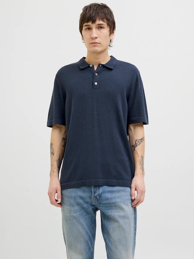Jack & Jones Kurzarmpullover »JJEEMIL KNIT RELAXED POLO SS SN« mit Polo Kragen